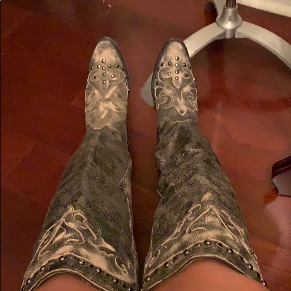 Lucchese Shoes - Lucchess over the knee leather boot studded